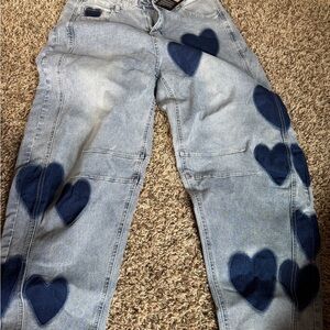 Blue Heart Patterned Jeans